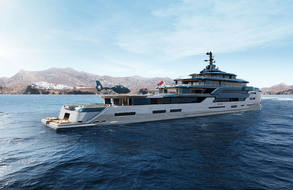 Theodoros Fotiadis Yacht and Marine Designer – A superyacht with a Helicopter on the rear