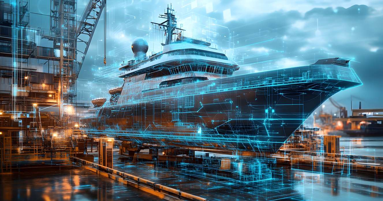 A futuristic superyacht, displaying AI in the superyacht industry.
