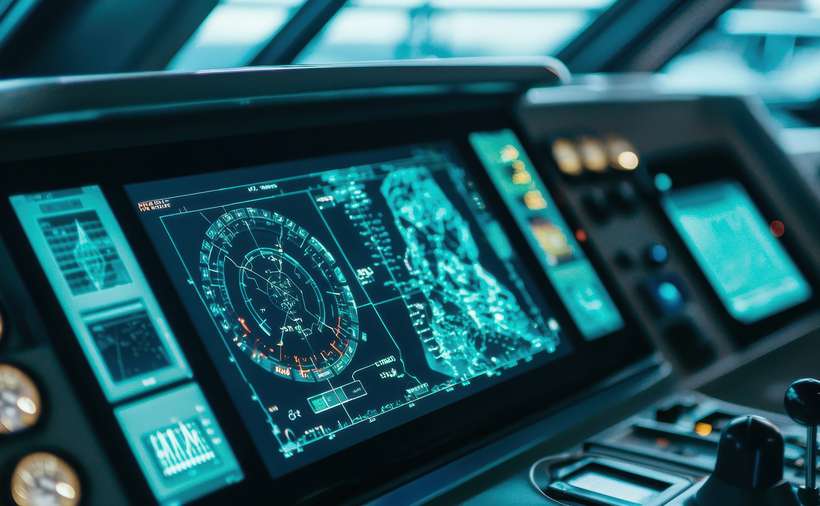 Modern Yacht Dashboard with Radar and Navigation System
